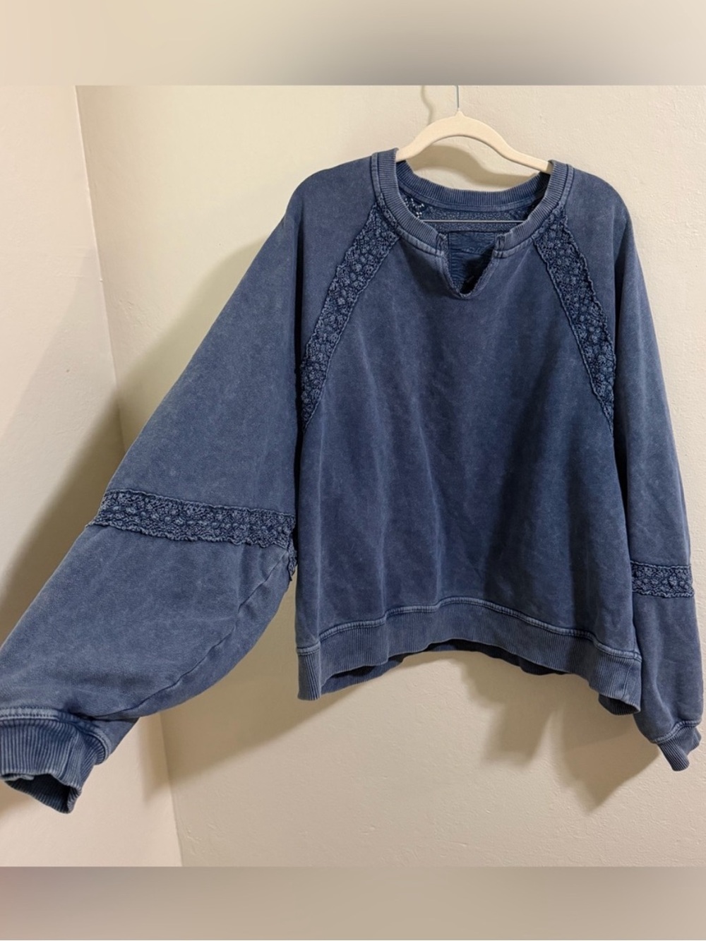 Aerie Hey Crochet mineral wash sweatshirt with bohemian touch - Picture 4 of 6